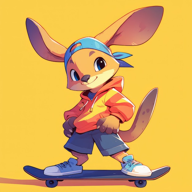 A kangaroo on a skateboard cartoon style