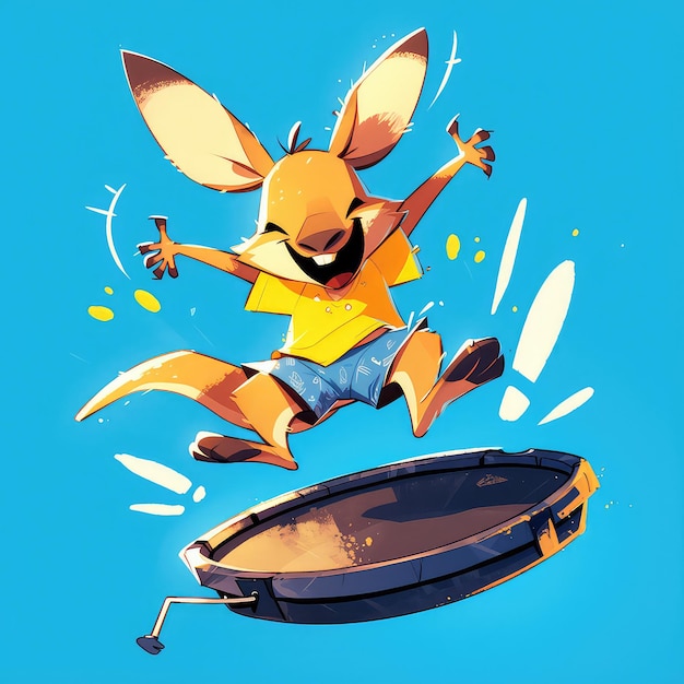 Vector a kangaroo on a trampoline cartoon style