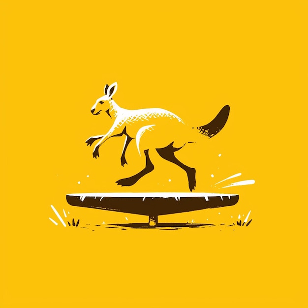 Vector a kangaroo on a trampoline cartoon style