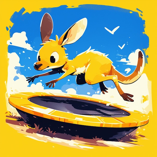 A kangaroo on a trampoline cartoon style