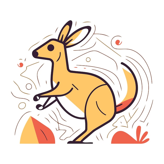 Vector kangaroo vector illustration in flat line style cartoon kangaroo