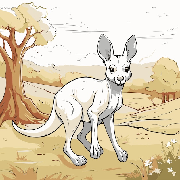 Kangaroo in the wild Vector illustration in cartoon style