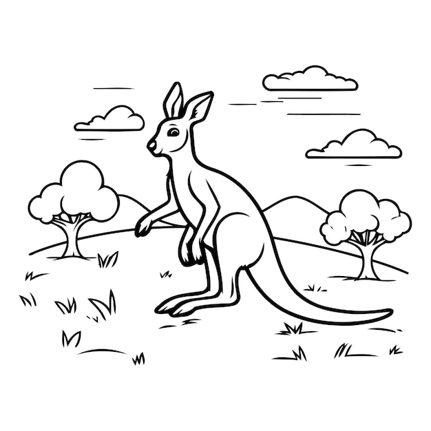 Vector kangaroo in the wild vector illustration on white background
