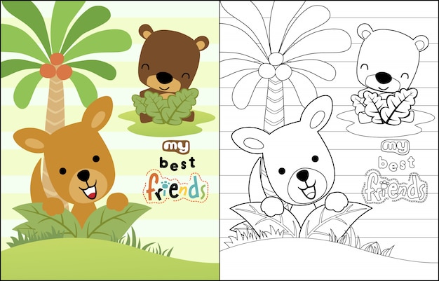 Kangaroo with little bear cartoon