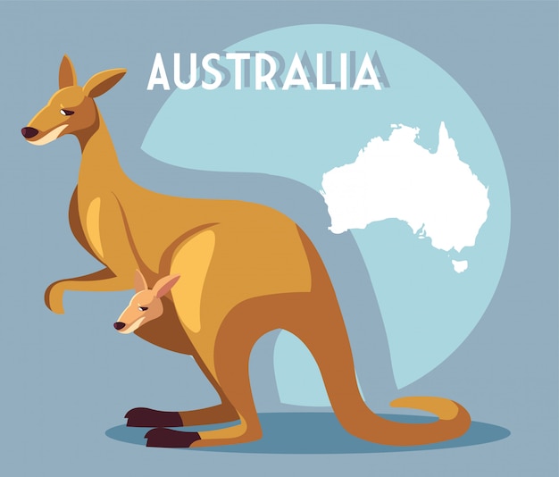 Canguro con la mappa dell'australia