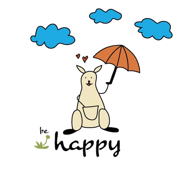 Kangaroo with umbrella be happy