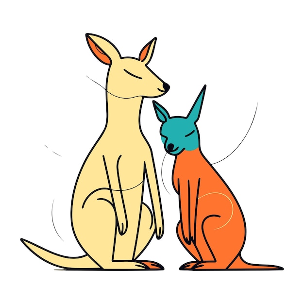 Vector kangaroos colored vector illustration in flat style