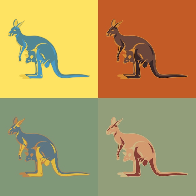 Vector kangoeroe australische veelkleurige marilin-ontwerpstijl