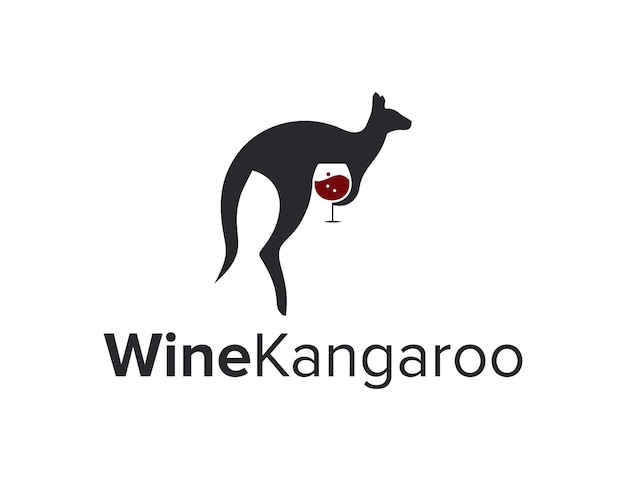 kangoeroe met rode wijnglas negatieve ruimte eenvoudig strak creatief modern logo-ontwerp