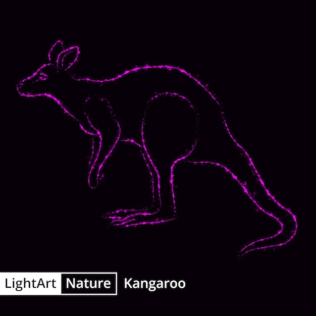 Kangoeroe silhouet van lichten op zwarte achtergrond