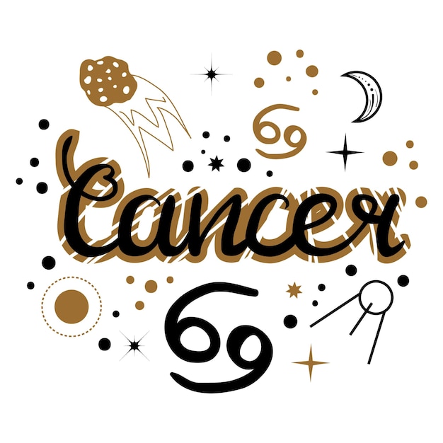 Vector kanker zodiac illustratie hand geschilderde lettering poster