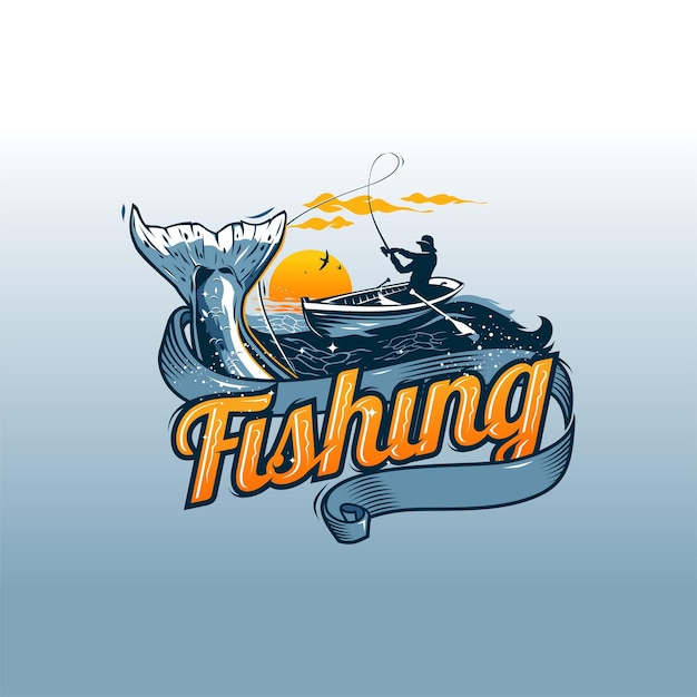 Vector kano fishing logo vector premium