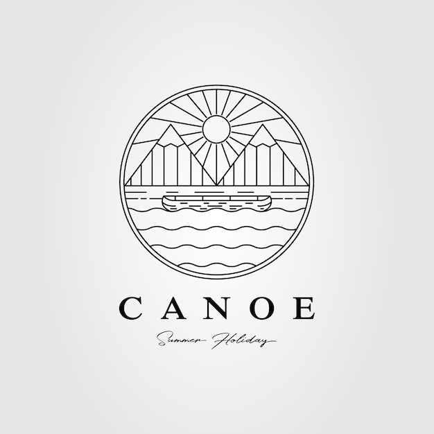 Kano-kajak bergmeer logo. zonsondergang, zonsopgang, oceaan logo vector illustratie ontwerp