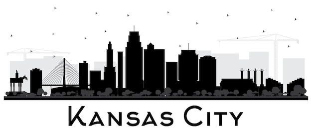 Vector kansas city missouri skyline silhouet met zwarte gebouwen geïsoleerd op wit. illustratie