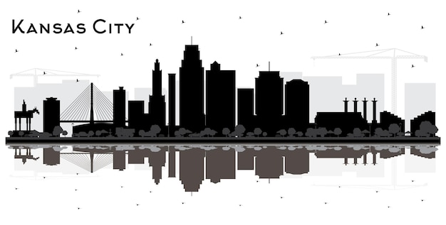 Vettore kansas city missouri skyline silhouette con edifici neri e riflessi isolati su bianco