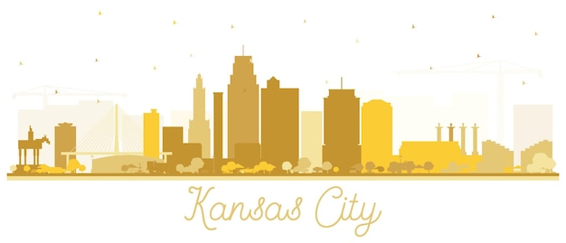 Kansas city missouri skyline silhouette with golden buildings isolated on white