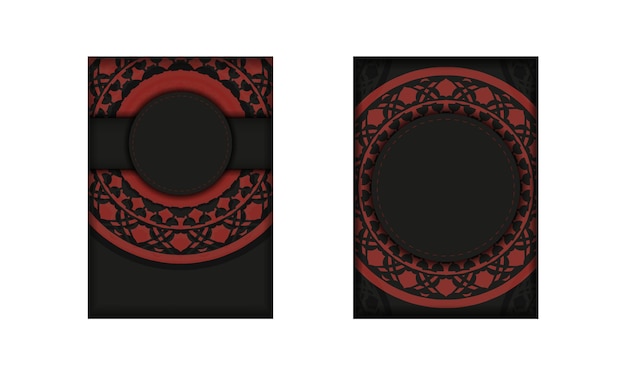 Kant-en-klaar postkaartontwerp in zwarte en rode kleur met luxe patronen.