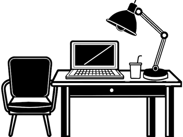 kantoor bureau met laptop en lamp