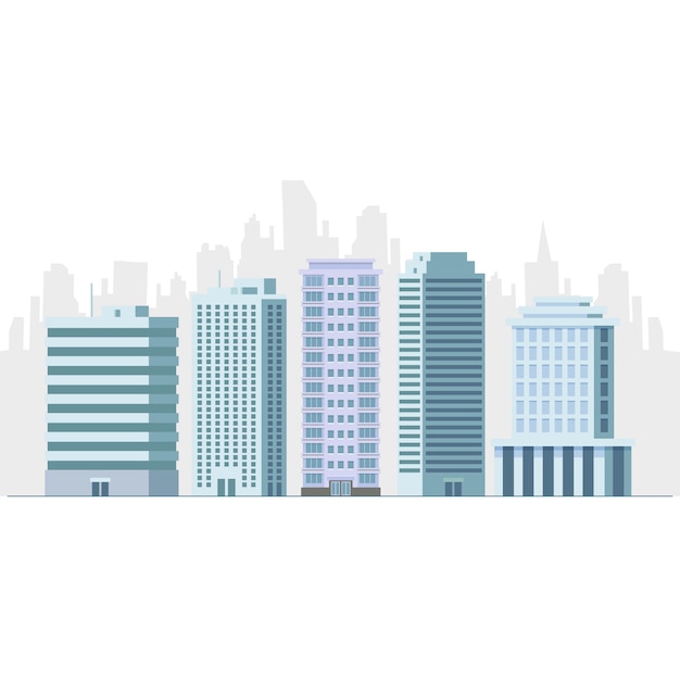 Kantoor en hotel bouwen wolkenkrabber platte vectorillustratie