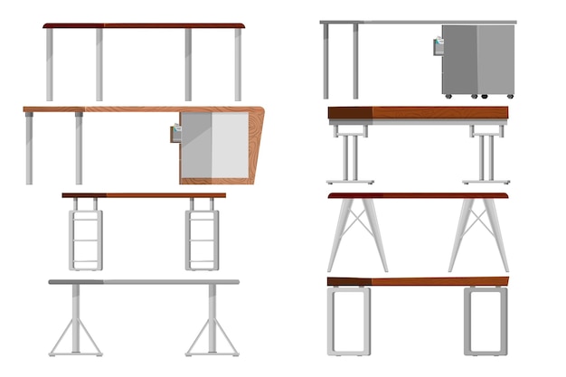 Vector kantoortafels set, cartoon stijl.