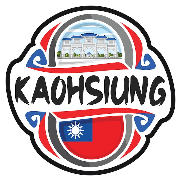 Kaohsiung taiwan flag travel souvenir sticker skyline logo badge timbro seal emblem vector svg eps
