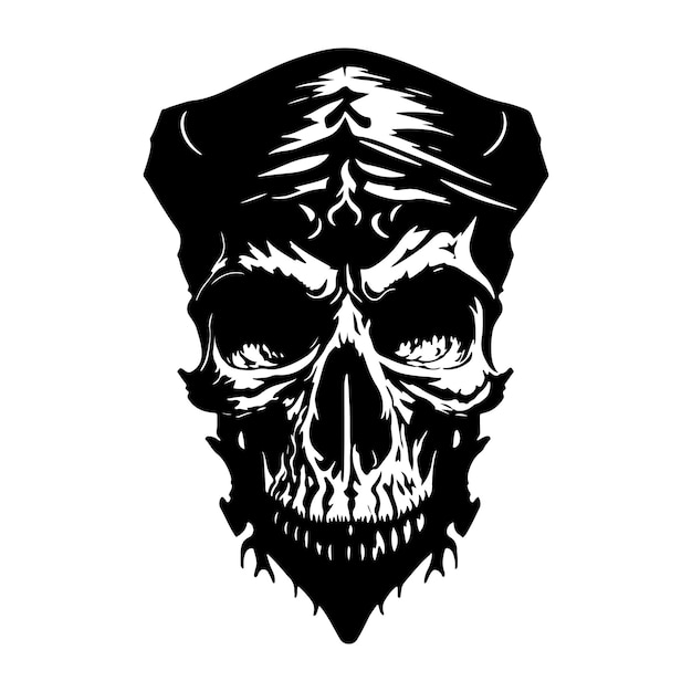 Kapitein schedel vector Pirate schedel vector zwarte omtrek illustratie op witte achtergrond