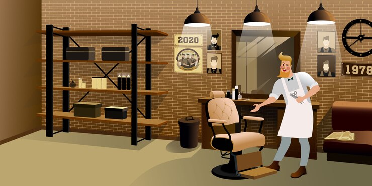 Kapper op de loft kapperszaak. hipster stadsleven illustratie.