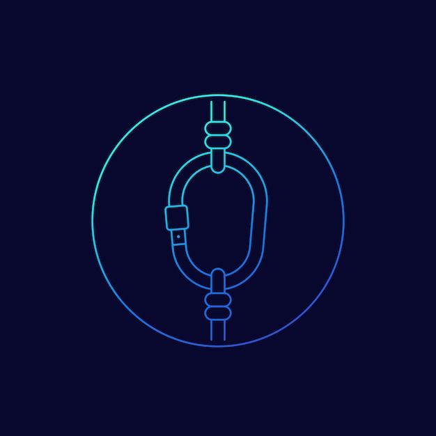 Karabijnhaak en touw, lineair pictogram