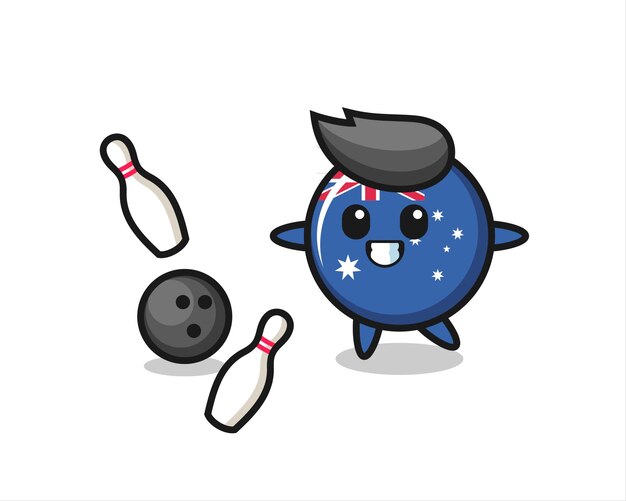 Karakter cartoon van Australische vlag badge speelt bowling