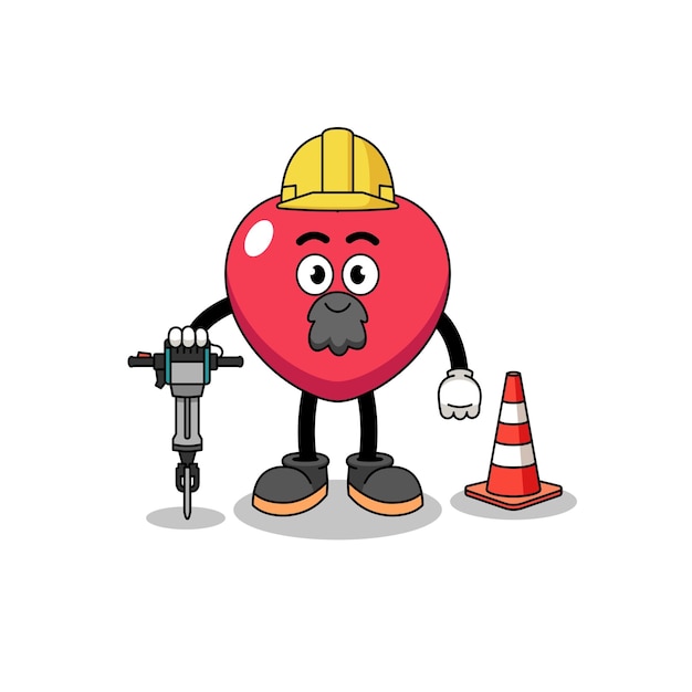 Karakter cartoon van liefde bezig met wegenbouw karakterontwerp