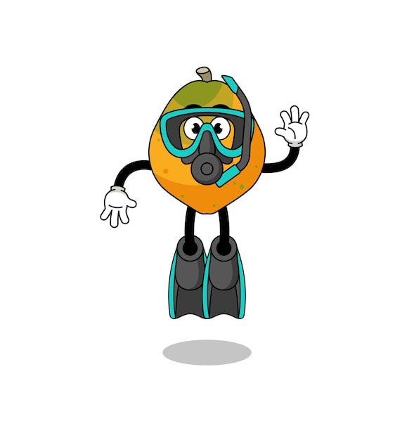 Karakter cartoon van papaya fruit als een duiker character design