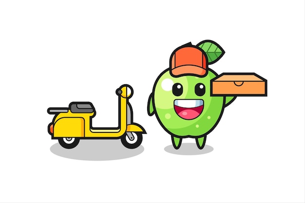 Karakter Illustratie van groene appel als pizzabezorger