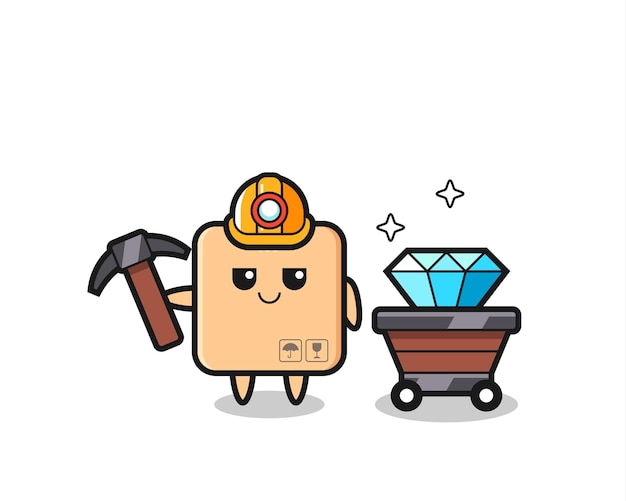 Karakter Illustratie van kartonnen doos als mijnwerker