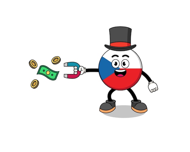 Karakter Illustratie van Tsjechië die geld vangt met een magneet