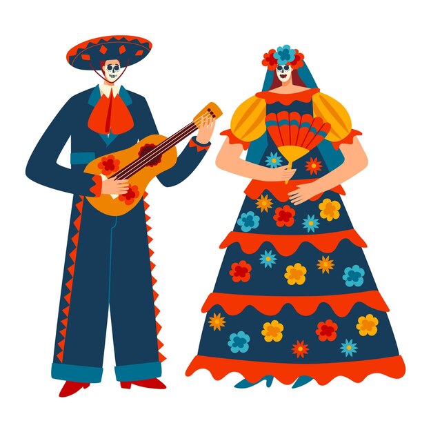 Karakter mannelijk vrouwelijk mexicaans kostuum bont carnaval mensen traditioneel mexico pak geïsoleerd op