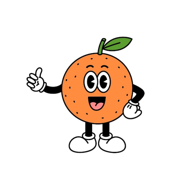 Karakter Oranje Vectorillustratie in cartoon vintage stijl Exotisch heerlijk fruit