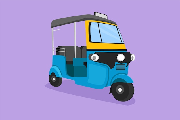 Vector karakter platte tekening tuk tuk thailand vaak gebruikt door toeristen als vervoermiddel om toeristische attracties in thailand te omzeilen traditioneel voertuig op de weg cartoon design vector illustratie