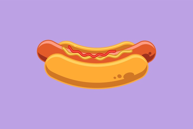 Karakter platte tekening verse heerlijke Amerikaanse hotdog restaurant logo embleem Fastfood hotdog logo sjabloon concept voor café winkel of voedsel bezorgservice Cartoon ontwerp vectorillustratie