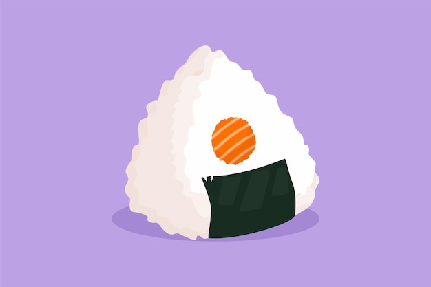 Vector karakter platte tekening verse heerlijke japanse onigiri rijst restaurant logo embleem sushi zeevruchten café winkel logo sjabloon voor café winkel voedsel bezorgservice cartoon ontwerp vectorillustratie