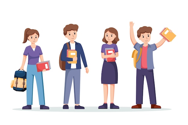 karakter student terug naar school universiteit concept vectorillustratie