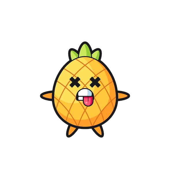 Karakter van de schattige ananas met dode pose, schattig stijlontwerp voor t-shirt, sticker, logo-element