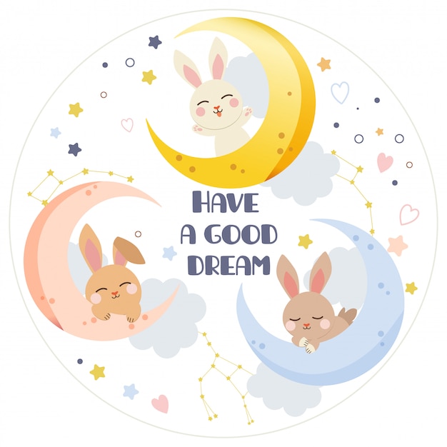 karakter van schattig konijn met maan