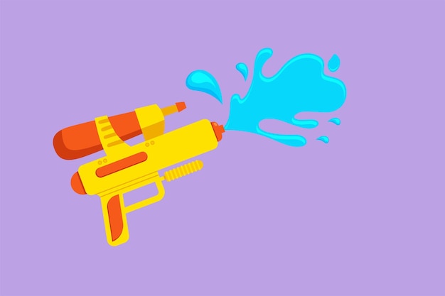 Vector karakter vlakke tekening van waterpistool spetterend water voor songkran of water festival in thailand en vele andere landen in zuidoost-azië speelgoed plastic waterpistol cartoon design vector illustratie