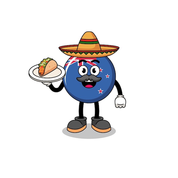 Karakterbeeldverhaal van de vlag van nieuw zeeland als mexicaanse chef-kok