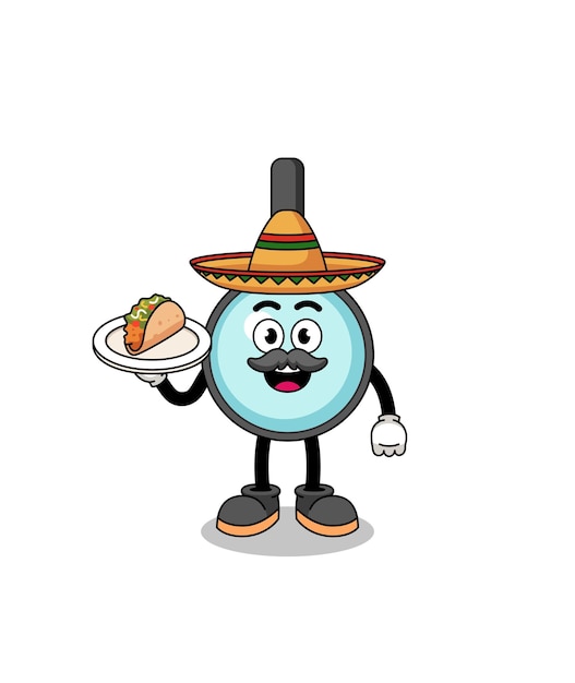 Karakterbeeldverhaal van vergrootglas als Mexicaanse chef-kok