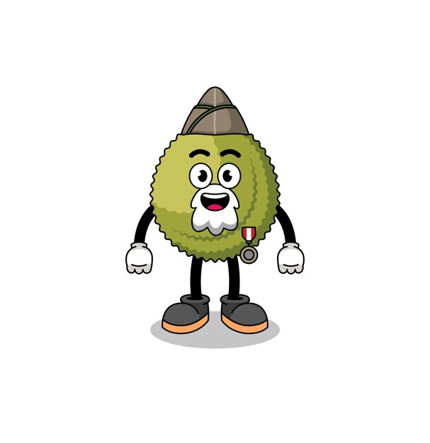 Karaktercartoon van durian fruit als een veteraan karakterontwerp