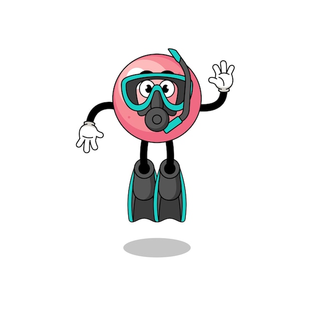 Vector karaktercartoon van kauwgombal als duiker