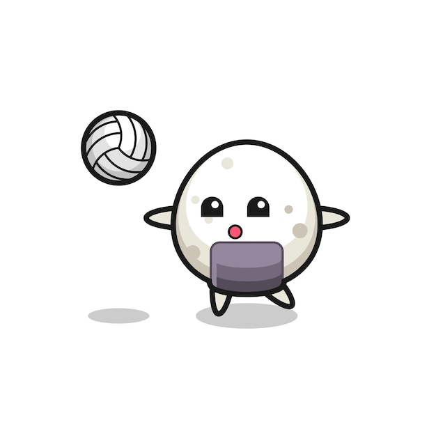 Karaktercartoon van onigiri speelt volleybal