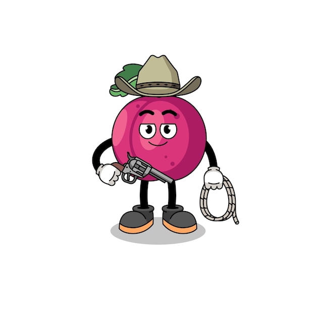 Karaktermascotte van pruimenfruit als cowboy