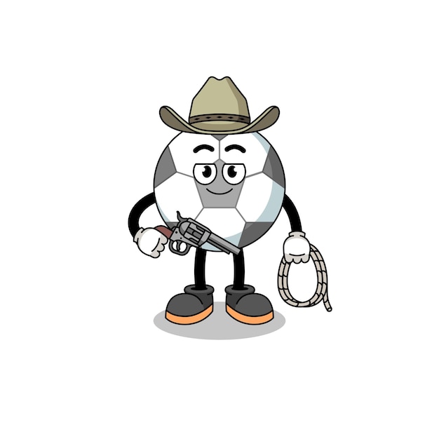 Karaktermascotte van voetbal als cowboykarakterontwerp